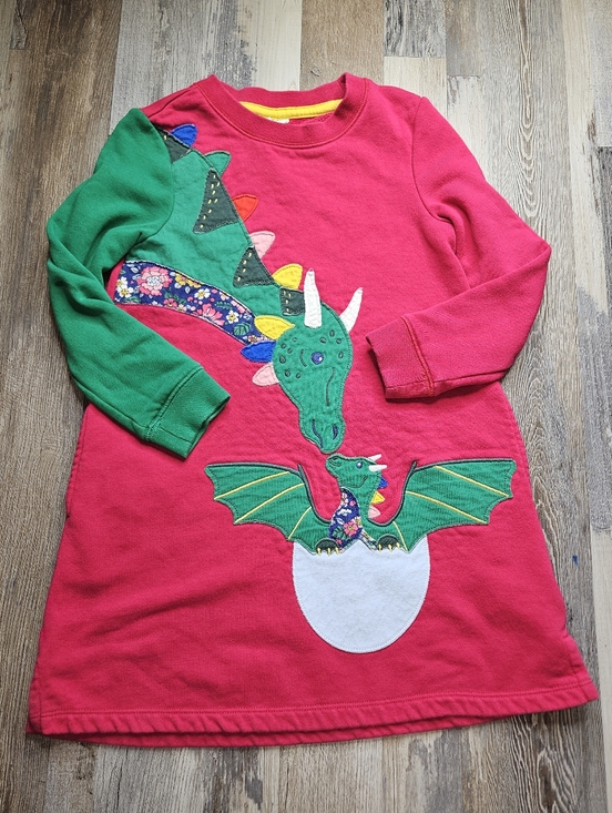 Mini Boden Other - Mini Boden Girls 6-7 Pink Green Dragon Sweatshirt Dress